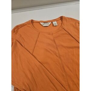 ORVIS Women's Orange Long Sleeve Crew Neck Cotton Top Size L
